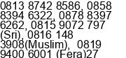 Mobile number of Mrs. Sri, Fera dan Bpk. Muslim at Jakarta