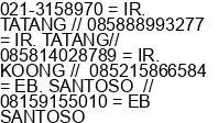 Phone number of Mr. TATANG TARYANA //  Tn. KOONG at JAKARTA